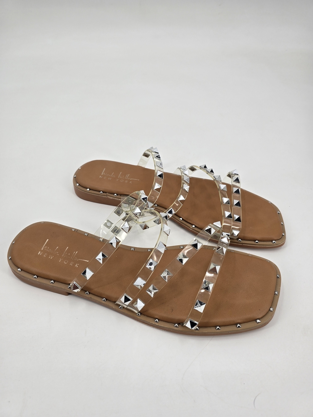 Nicole Miller Clear Triple-Strip Studded Slide Sandal Size 9 NWOT